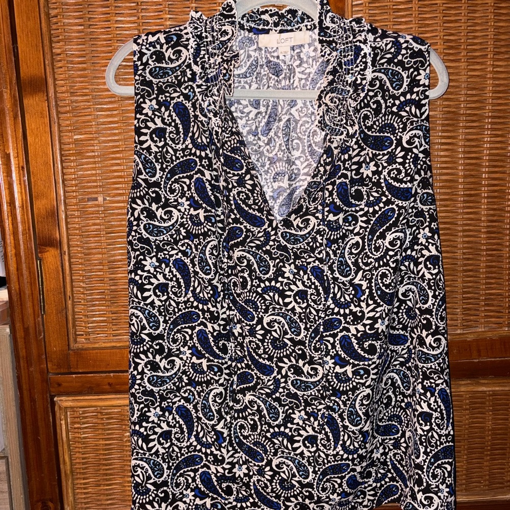 LOFT Black and Blue Paisley Blouse